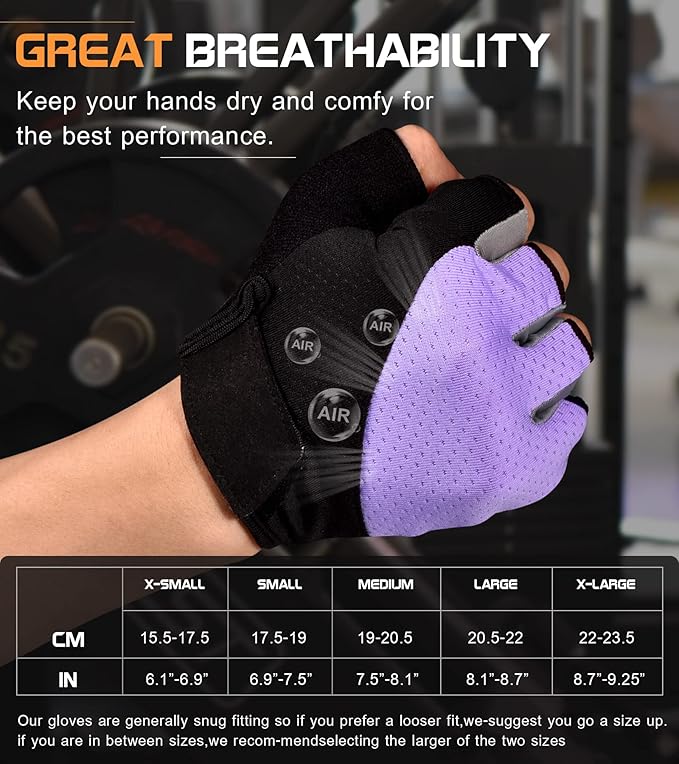Sunnex Gym Gloves - Fingerless, Breathable Workout Gloves for Weightlifting, Cycling & More