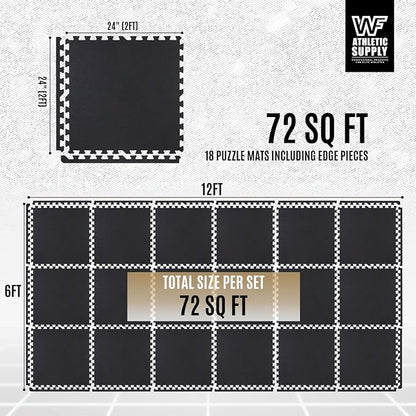CAPHAUS EVA Foam Floor Tiles with Black Top, 24 Inch x 24 Inch Interlocking Carpet Texture Mats