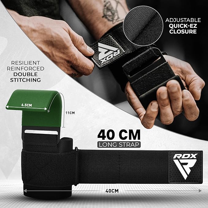 RDX Weight Lifting Hooks for Deadlifting (Pair) - 600Lbs Capacity - 8MM Neoprene Wrist Support Wraps - Grip Enhancer for Pull Ups Lat Pulldowns Rows - Adjustable Gym Workout Power Straps for Men Women