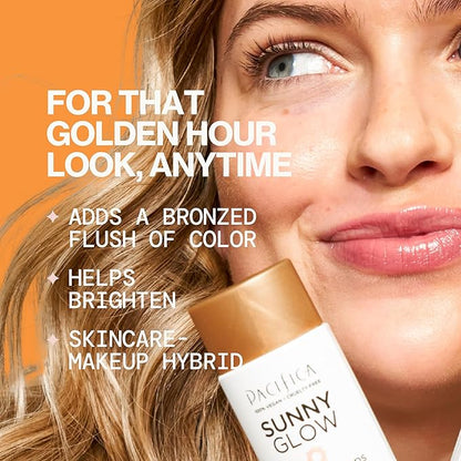 Pacifica Sunny Glow Liquid Face Bronzer Drops - Face Makeup Bronzing For Face & Cheeks for Instant Sun-Kissed Glow - Vitamin C & Glycolic Acid Infused Liquid Bronzer Illuminating Highlighting Clean