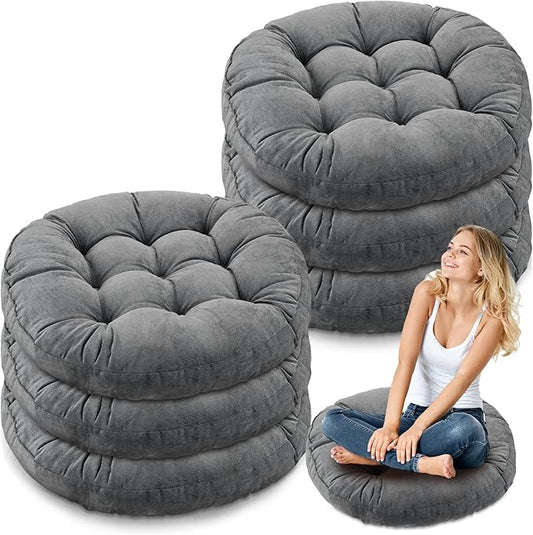 Jerify 6 Pcs Round Floor Pillows Cushions 22 x 22 Inch Large Flexible Seating Cushion Classroom Furniture Floor Pillow for Kids Adults Home Daycare Preschool Yoga Meditation Gift (Bright Gray)