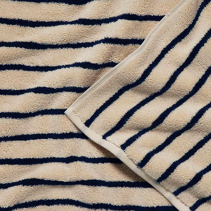 Brooklinen Super-Plush Turkish Cotton Bath Towel Set - 2 Bath Towels + 2 Hand Towels Cotton, 820 GSM, Highly Absorbent, Machine Washable, Perfect for Home & Bathroom (Striped Navy)