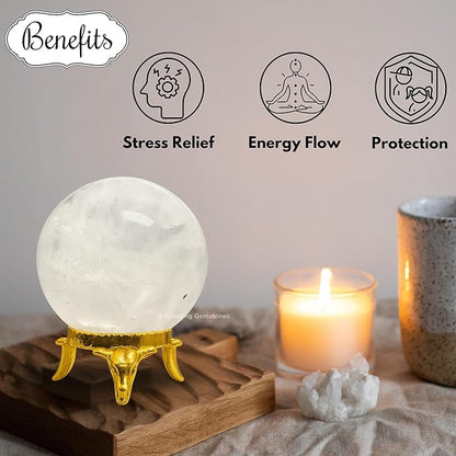 Amazing Gemstone Clear Quartz Crystal Ball with Stand - 2 Inches Crystal Sphere Meditation Balls for Witchcraft and Decorative Balls