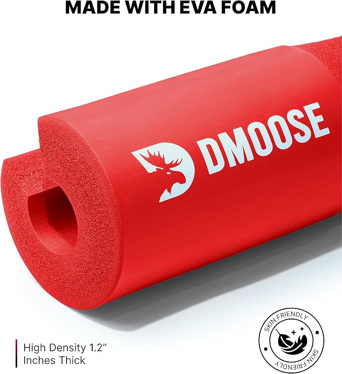 DMoose Fitness Barbell Pad for Hip Thrust, Squat & Lunges - Non-Slip Thick Foam Cushion for Neck and Back Support with Two Straps - Hip Thrust Pad for Leg Day - Fits All Olympic Bars and Smith Machine
