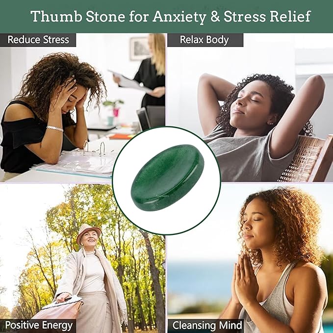 Green Strawberry Worry Stones – Crystal Thumb Worry Stone for Anxiety, Stress – Relaxing and Soothing Balance Stones for Meditation, Stress Relief – Healing Stones and Crystals for Men and Women