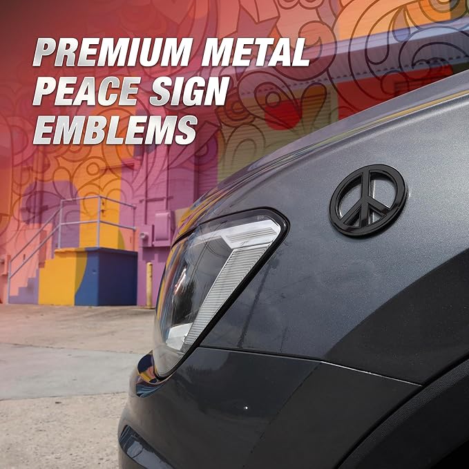 Classic Black Peace Sign Logo - Metal Car Emblem by Revolution Car Badges - Antiwar Peace and Love Symbol - Premium Alternative to Bumper Stickers, Decals, and Magnets (Black Plated Metal)