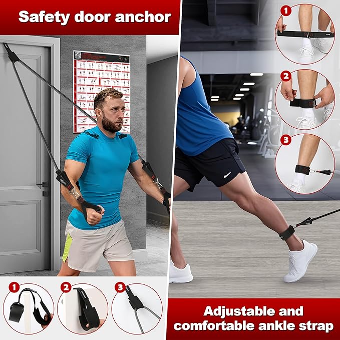 Resistance Band Set. Exercise Bands with Handles, Door Anchor and Ankle Strap. Home Gym, Supports Full-Body Workouts - with Training Guide and Fitness Video