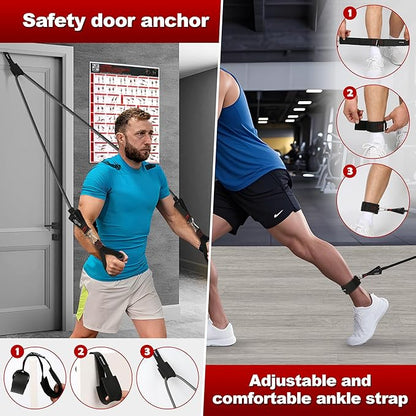 Resistance Band Set. Exercise Bands with Handles, Door Anchor and Ankle Strap. Home Gym, Supports Full-Body Workouts - with Training Guide and Fitness Video