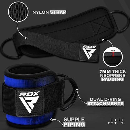RDX Ankle Straps for Cable Machines – 7MM Neoprene Padded 10"x4" Adjustable Gym Cuffs with Dual D-Rings – Weight Attachments for Wrist Glutes Leg Kickbacks Hip Abduction Strength Workouts – Men Women