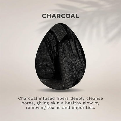 KOL Face Scrubber, Charcoal Infused Exfoliating Facial Cleansing Pads, Disposable Exfoliator Face Sponge for Daily Cleaning and Makeup Removal, 6 Count