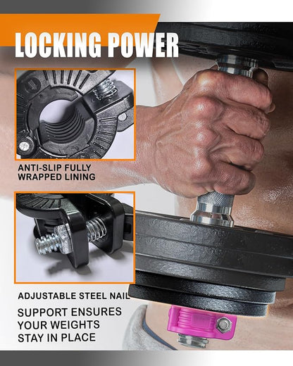 MAXRICH T Barbell Clamp 1 inch Multiple Sizes & Adjustable Weight Clips for Barbell Quick Release Barbell Clips|Barbell Collar Bar Locks for Weight Lifting (ROSE)