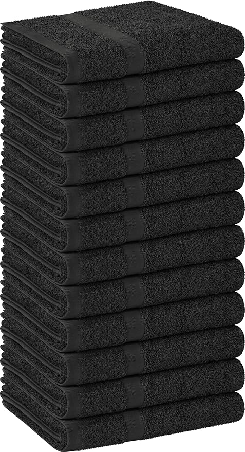 Utopia Towels, Salon Towel, Pack of 12, Not Bleach Proof, 16 by 27 Inches, Highly Absorbent Cotton Towels for Hand, Gym, Beauty, Spa, and Home Hair Care, Black