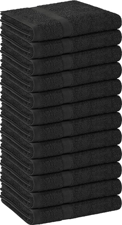 Utopia Towels, Salon Towel, Pack of 12, Not Bleach Proof, 16 by 27 Inches, Highly Absorbent Cotton Towels for Hand, Gym, Beauty, Spa, and Home Hair Care, Black