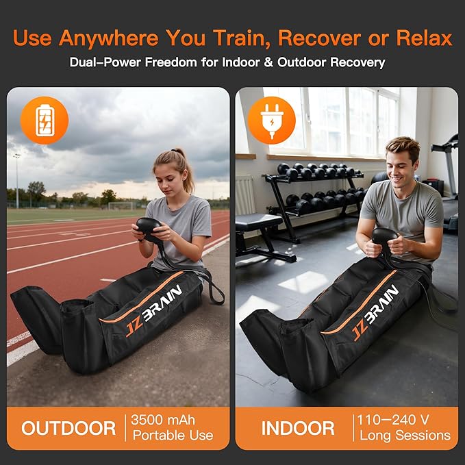 Air Compression Leg Recovery Boots : Dual-Power Sequential Compression System Device with Smart Pressure Sensor - 6 Modes & 14 Positions Foot and Leg Massage for Athletes & Gym (Small)