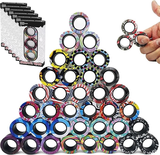 36Pcs Magnetic Rings Fidget Toys Spinner Set Easter Basket Stuffers,Finger Magnet Rings Endless Hours of Fun ADHD Stress Relief Fidget Spinner for Relieve Anxiety Birthday for Adults Teens Kids
