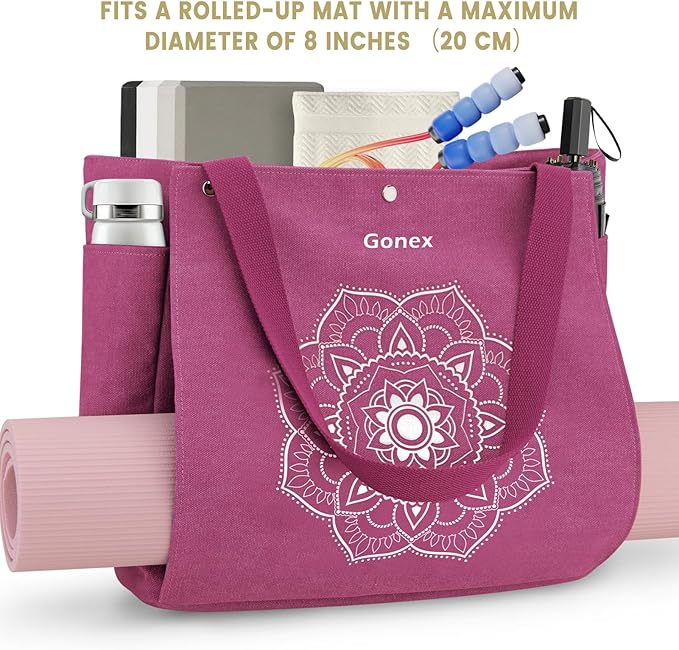 Gonex Yoga Mat Bag, Yoga Gym Bag Tote Bag with Multi Pockets For Women Men, Canvas Yoga Mat Carrier Take in Out Mat Easily For Pilates Travel Workout Office