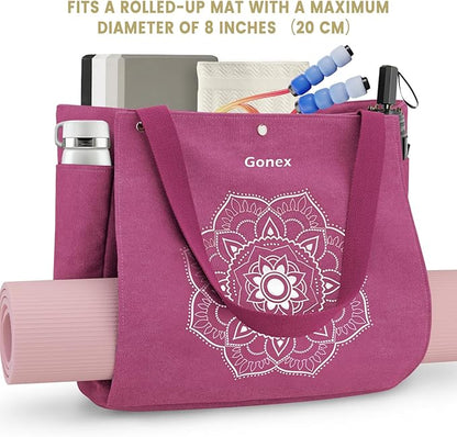 Gonex Yoga Mat Bag, Yoga Gym Bag Tote Bag with Multi Pockets For Women Men, Canvas Yoga Mat Carrier Take in Out Mat Easily For Pilates Travel Workout Office