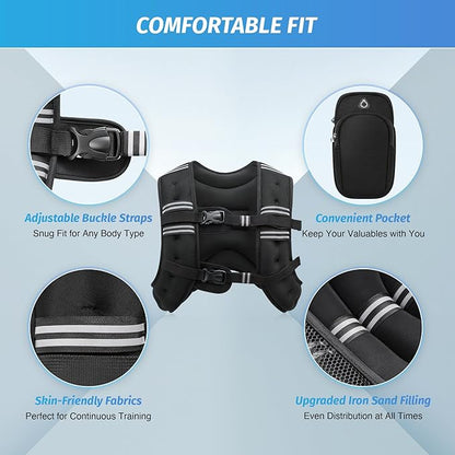 ZELUS Weighted Vest, 6lb/8lb/12lb/16lb/20lb/25lb/30lb Weight Vest with Reflective Stripe for Workout, Strength Training, Running, Fitness, Muscle Building, Weight Loss, Weightlifting