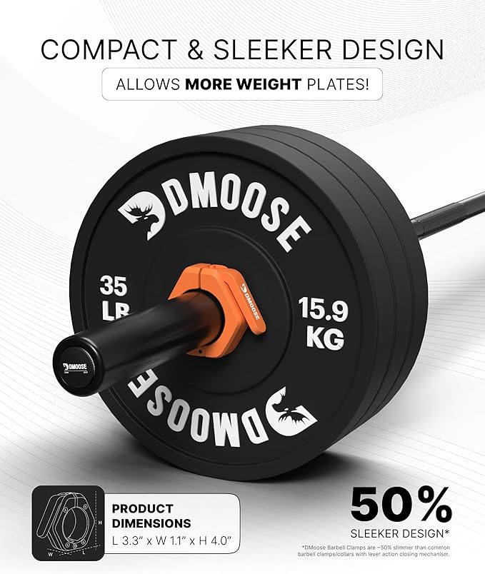 DMoose Fitness Barbell Clips 2 Inch (Pair) - Quick Release Olympic Barbell Clamps & Collars with Anti Slip TRP Grip for Secure Weightlifting and Powerlifting - Weight Clips for Bars at Home or Gym