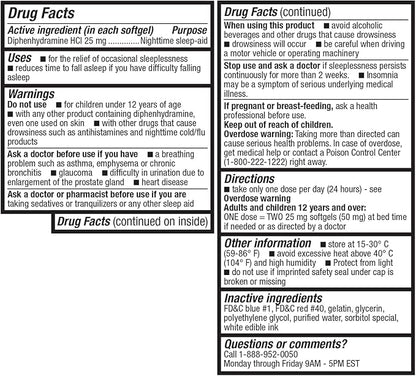 HealthA2Z Sleep Aid, Diphenhydramine HCl 25mg Softgels, Supports Deeper, Restful Sleeping, Non Habit-Forming (96 Softgels)