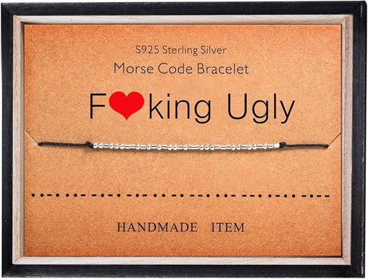 KGBNCIE Morse Code Bracelet for Women Sterling Silver Beads on Silk Cord Secret Message Fuck Friendship Inspirational Encouragement Bracelet Gift for Her