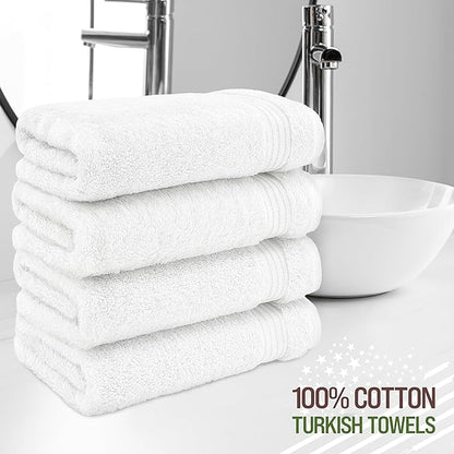 American Veteran Towel, Hand Towels for Bathroom Set of 4, 100% Cotton Turkish Hand Towel Sets, Soft Hand Face Towels, White Hand Towels