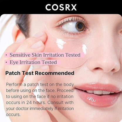 COSRX Pink Peptides Collagen Hydrogel Eye Patch for Puffy Eyes and Dark Circles, Under Eye Mask, 60 Under Eye Patches, Korean Skin Care