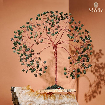 Crystal Tree Home and Office Decoration, Green Aventurine Healing Stones Handmade Crystal Decor Tree of Life for Positive Energy, Good Luck, Money and Spiritual Gifts for Women
