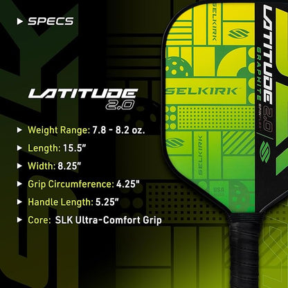 SLK Latitude 2.0 Pickleball Paddle | G4 Graphite Pickleball Paddle Face | Rev-Core+ Technology with SpinFlex Surface | Redesigned for Performance and Control
