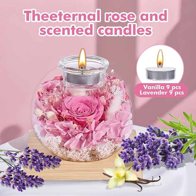 Preserved Roses - Birthday Gifts for Her, Preserved Flower in Glass Dome with Scented, Romantic Gifts for Women, Wife, Girlfriend on Birthday, Wedding Anniversary, Thanksgiving Day, Christmas Day-Pink