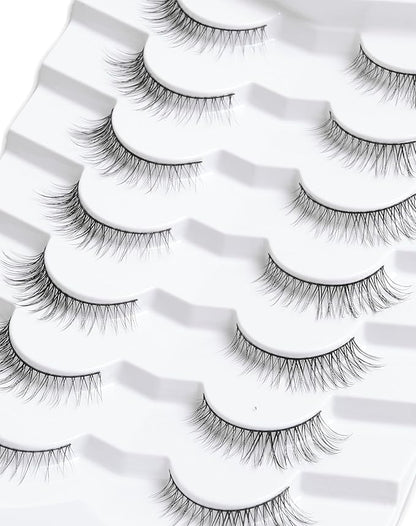 Onlyall Natural Lashes Wispy Lashes Natural Look False Eyelashes Natural Flared Eyelashes False Eye Lashes Soft Fluffy Lashes 7 Pairs D11 Gradual-10mm