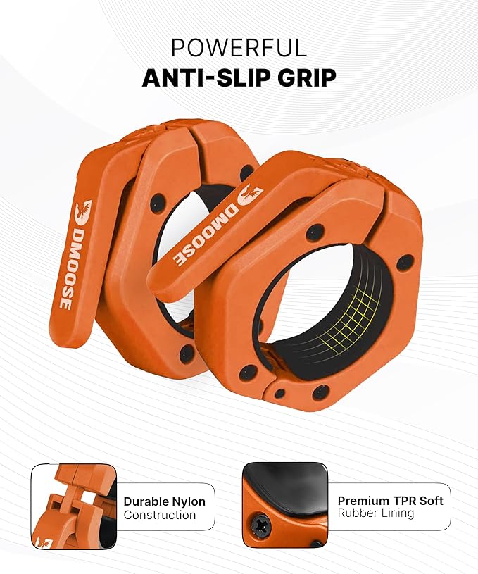 DMoose Fitness Barbell Clips 2 Inch (Pair) - Quick Release Olympic Barbell Clamps & Collars with Anti Slip TRP Grip for Secure Weightlifting and Powerlifting - Weight Clips for Bars at Home or Gym