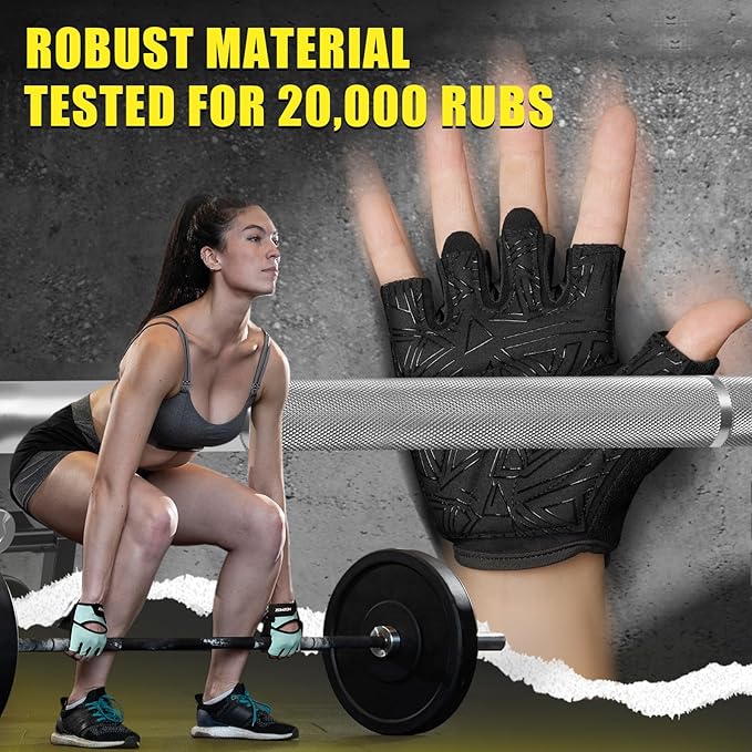 Ventilated Weight Lifting Gloves, Thick Padded Gym Gloves with Full Palm Protection & Grip & Shock Absorption for Women & Men's Fitness Training
