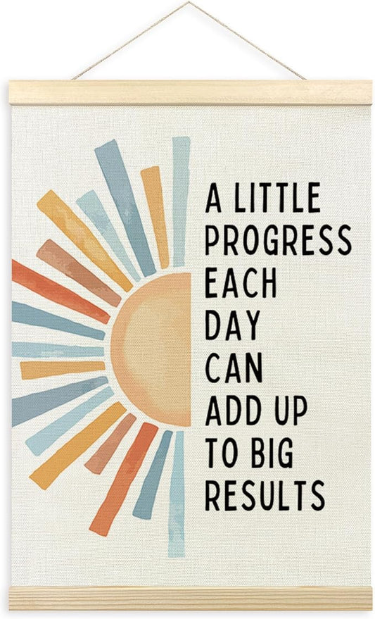 TLESKE Mental Health Inspirational Poster Hanger Frame, a Little Progress Each Day Special Education Wall Art Decor for Kids Room Classroom Therapy Counseling Office, Boho Sun Prints Picture, 12x16