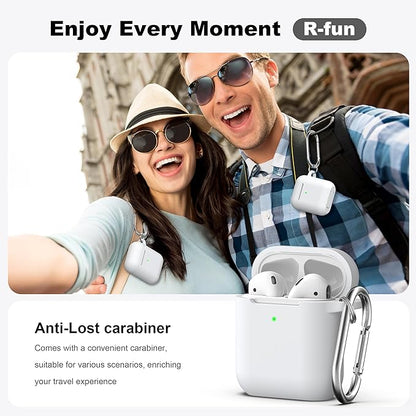 R-fun Compatible with AirPods Case Cover, Soft Silicone Protective Cover with Keychain for Women Men Compatible with Apple AirPods 2nd 1st Generation Charging Case, Front LED Visible,White