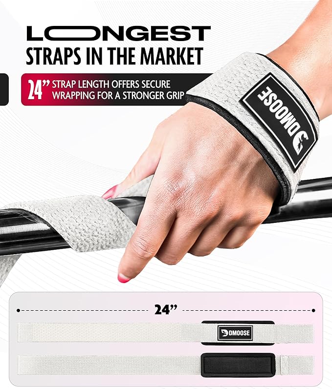 DMoose Fitness Lifting Straps 24" (Pair) - 5mm Padded Durable Wrist Straps for Weightlifting & Powerlifting - Cotton Lifting Strap with Silicone Grip for Men & Women - Deadlift Strap for Gym Workout