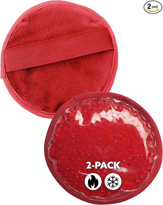 Alpi Circle Plush Gel Ice Packs Reusable & Microwavable – 4”x4” Small Ice Packs for Kids & Adults – Hot or Cold Eye Mask with Beads - Plush Comfort for Muscle Aches & Minor Discomfort – Red