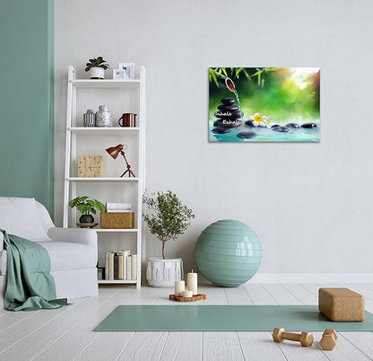 YIOZHAOFH Spa Canvas Print Art Nature Zen Painting Relaxing Bathroom Wall Art Decor White Lotus Pictures Framed Artwork Inhale Exhale Poster Office Decor for Spa Room Bedroom (20L x 30W)