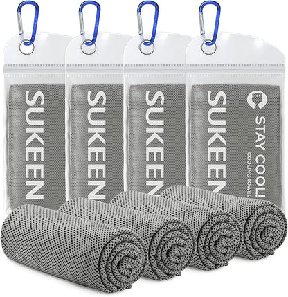Sukeen 4 Pack Cooling Towel (40"x12"), Ice Towel, Soft Breathable Chilly Microfiber Towel for Yoga, Sport, Running, Gym, Workout, Camping, Fitness, Workout & More Activities (Dark Grey)