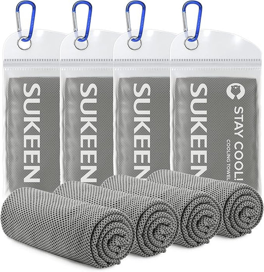 Sukeen 4 Pack Cooling Towel (40"x12"), Ice Towel, Soft Breathable Chilly Microfiber Towel for Yoga, Sport, Running, Gym, Workout, Camping, Fitness, Workout & More Activities (Dark Grey)