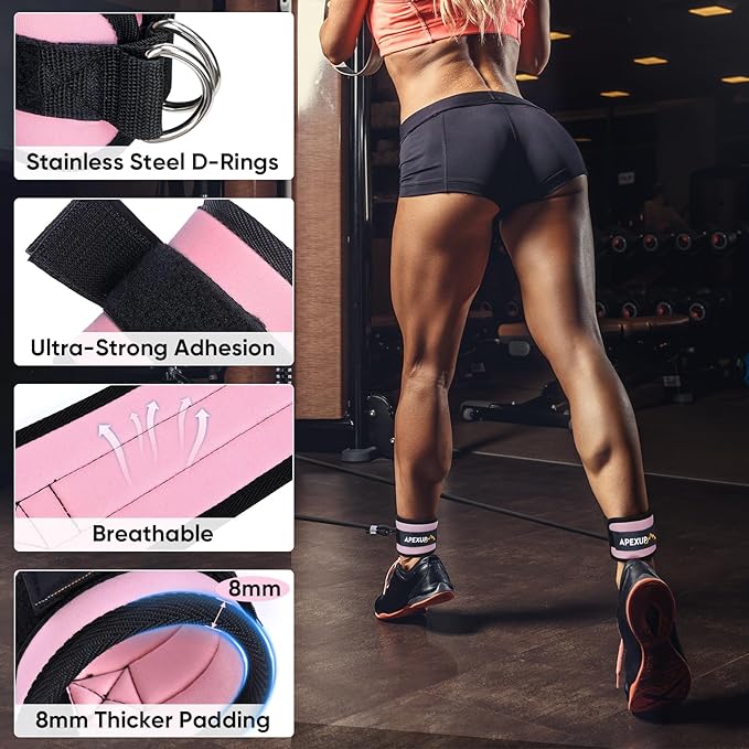 APEXUP Ankle Strap for Cable Machine, Ankle Resistance Bands, Cable Kick Back Straps for Gym, Glute Workouts, Leg Extensions, Adjustable Straps with Neoprene Padding