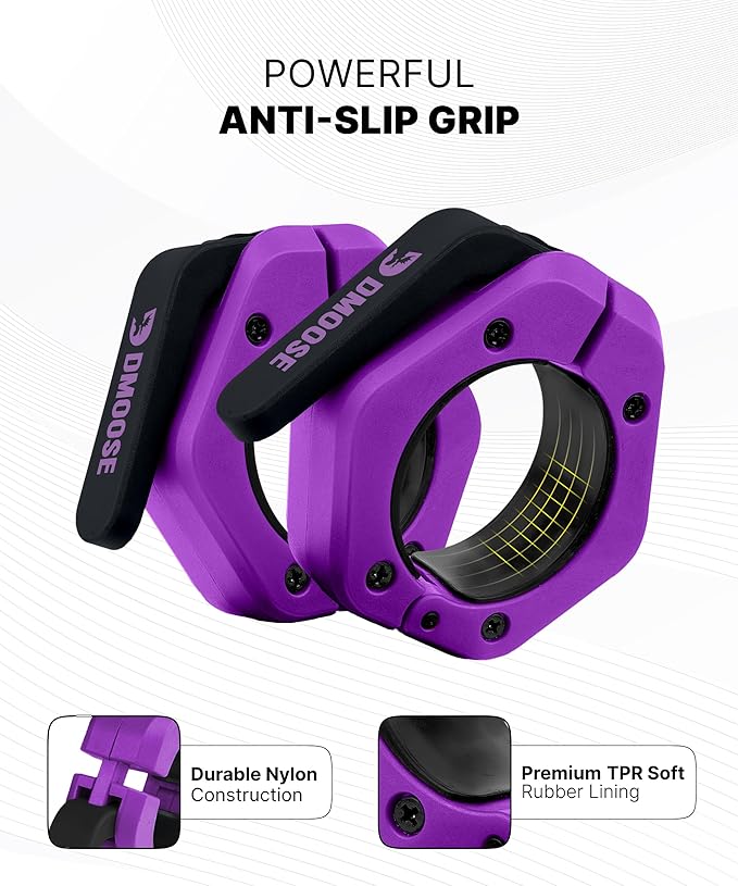 DMoose Fitness Barbell Clips 2 Inch (Pair) - Quick Release Olympic Barbell Clamps & Collars with Anti Slip TRP Grip for Secure Weightlifting and Powerlifting - Weight Clips for Bars at Home or Gym