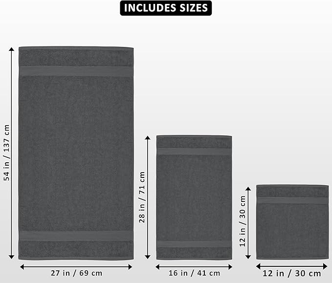 Utopia Towels 8 Piece Premium Towel Set, 2 Bath, 2 Hand, and 4 Wash Cloths, 600 GSM 100% Ring Spun Cotton, Highly Absorbent Towels for Bathroom, Gym, Hotel, and Spa, Grey