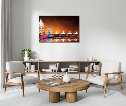 Zen Wall Art Lotus Flower Decor Breathe Canvas Picture Candles Relaxing Peaceful Poster Prints for Zen Spa Room Living Room Bedroom(28.00" x 44.00")