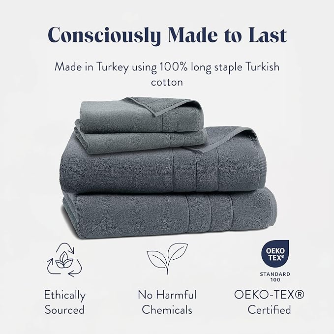 Brooklinen Super-Plush Turkish Cotton Bath Sheets Set - 2 Bath Sheets + 2 Hand Towels Cotton, 820 GSM, Highly Absorbent, Machine Washable, Perfect for Home & Bathroom (Slate Grey)