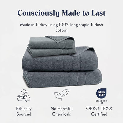Brooklinen Super-Plush Turkish Cotton Bath Sheets Set - 2 Bath Sheets + 2 Hand Towels Cotton, 820 GSM, Highly Absorbent, Machine Washable, Perfect for Home & Bathroom (Slate Grey)