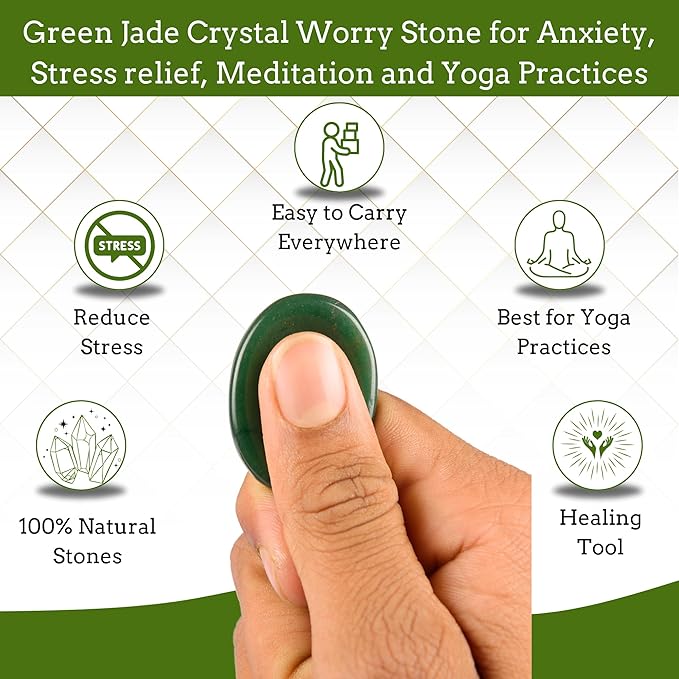 Worry Stones – Green Jade Crystal Thumb Worry Stones for Anxiety, Stress – Relaxing and Soothing Balance Stones for Meditation, Stress Relief – Healing Stones and Crystals for Men and Women