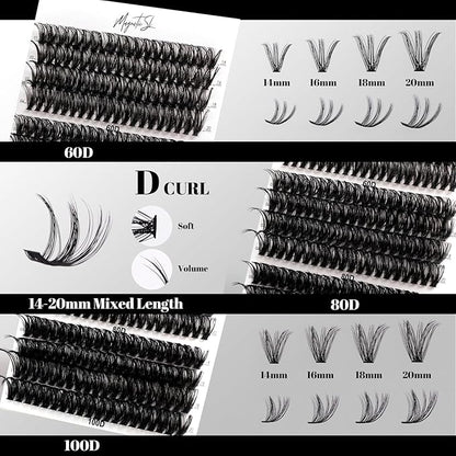 Lash Clusters 480 Clusters D Curl 10-20mm False Eyelash 60D 80D 100D Thick Eyelash Extension 20D 30D 40D Individual Eyelashes Multi-Style DIY Lash Extensions for Beginners(20D-100D-D, 10-20MIX)