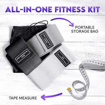 Wide Fabric Resistance Bands for Working Out | 3 Strength Level Non-Slip Exercise Booty Bands for Women & Men | Comes with a Bag and Tape Measure | for Gym, Yoga, Pilates