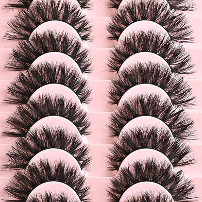 FARRED False Lashes Natural Strip Eyelashes 14mm Wispy Cat Eye Lash Strips Full Volume Mink Eyelash Pack Natural Look 10 Pairs Thick Fluffy Mink Russian Pestañas Postizas for Women